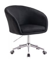 Kosmetická židle VENICE VELUR na stříbrné podstavě s kolečky - černá