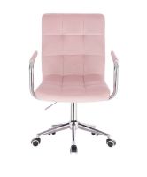 Kosmetická židle VERONA VELUR na stříbrné podstavě s kolečky - růžová
