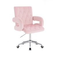 Kosmetická židle BOSTON VELUR na stříbrné podstavě s kolečky - světle růžová