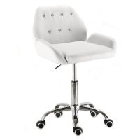 Kosmetická židle LION na stříbrné podstavě s kolečky - bílá